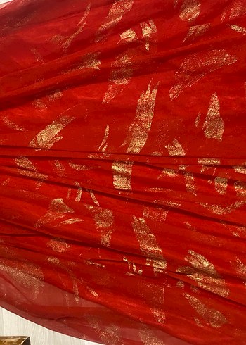 Kırmızı  ince askılı Uzun Hint Desenli abiye - Görsel 10