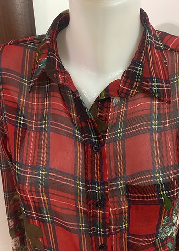 Kadın Kırmızı ekoseli şifon gömlek# Mango - Görsel 4