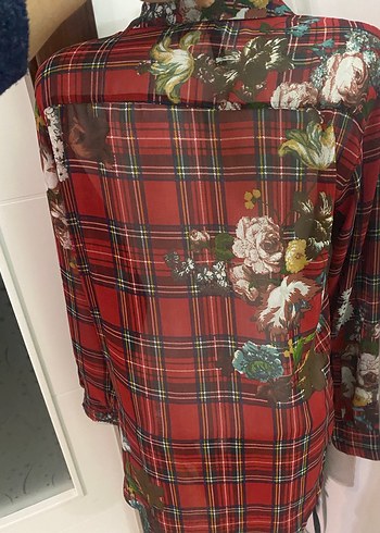 Kadın Kırmızı ekoseli şifon gömlek# Mango - Görsel 6