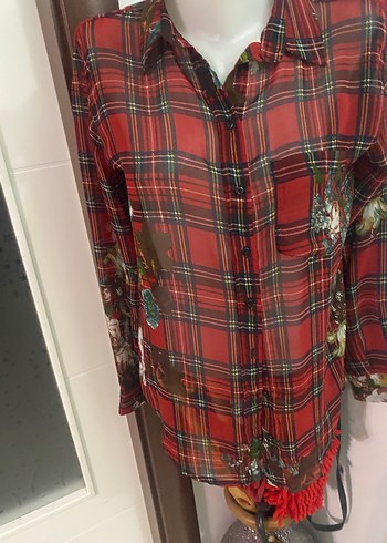 Kadın Kırmızı ekoseli şifon gömlek# Mango - Görsel 2