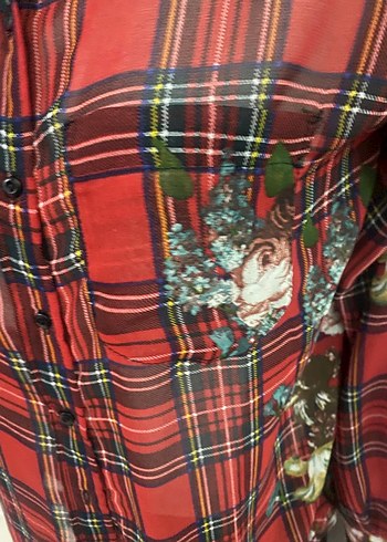 Kadın Kırmızı ekoseli şifon gömlek# Mango - Görsel 3