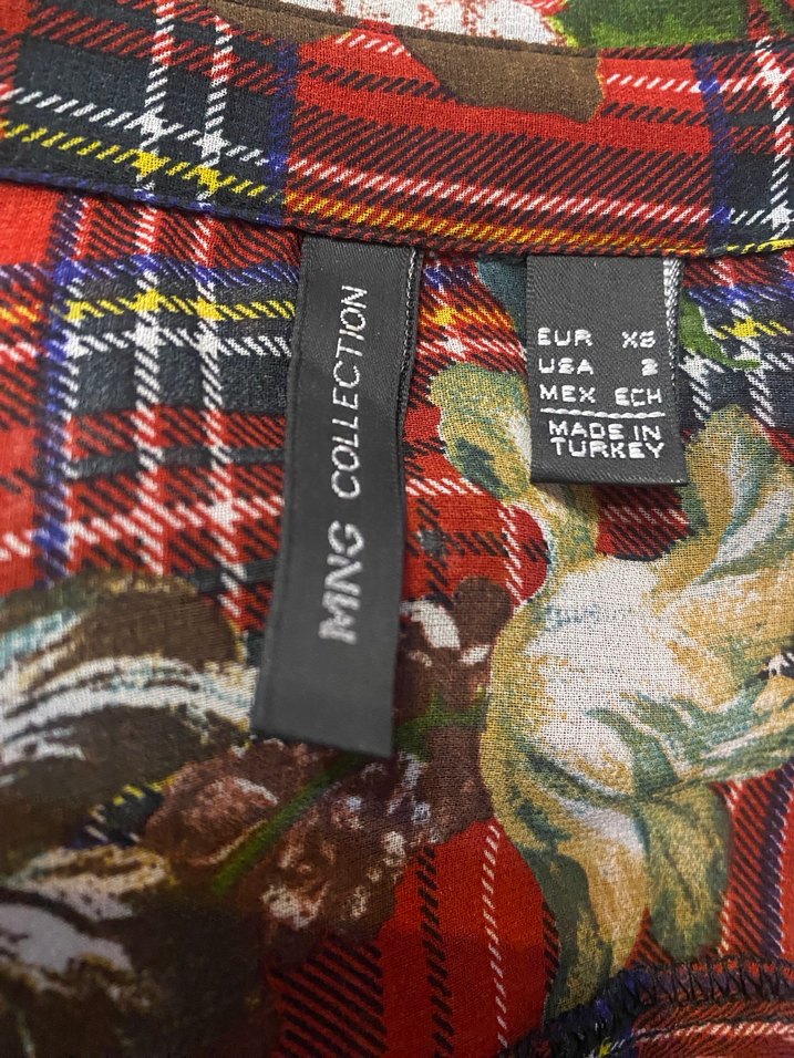 Kadın Kırmızı ekoseli şifon gömlek# Mango - Görsel 5