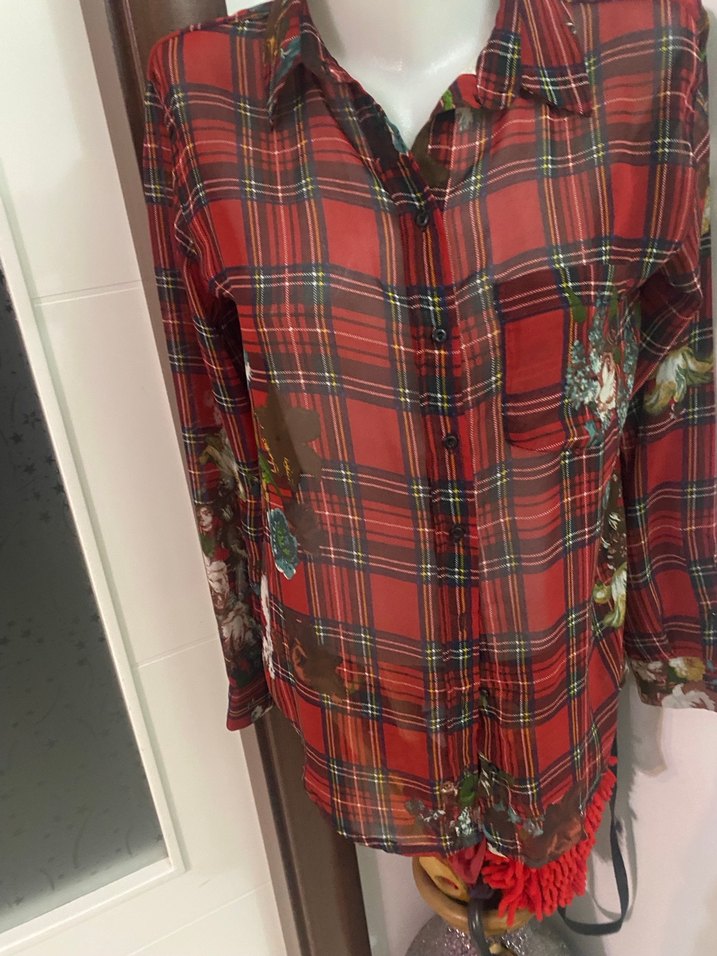 Kadın Kırmızı ekoseli şifon gömlek# Mango - Görsel 2