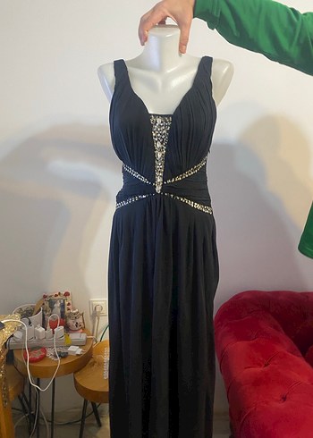 Uzun Siyah Boncuk İşlemeli Abiye Elbise - Görsel 4