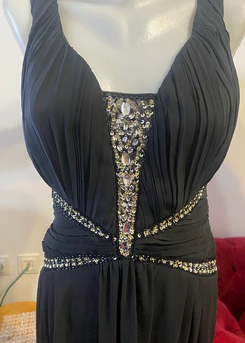 Uzun Siyah Boncuk İşlemeli Abiye Elbise - Görsel 6