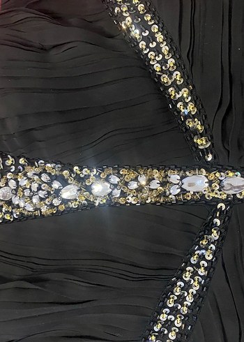 Uzun Siyah Boncuk İşlemeli Abiye Elbise - Görsel 3