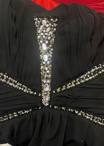 Uzun Siyah Boncuk İşlemeli Abiye Elbise - Görsel 2