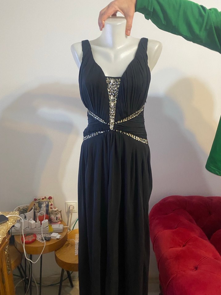 Uzun Siyah Boncuk İşlemeli Abiye Elbise - Görsel 4