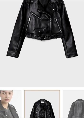 Kemerli Siyah Deri Biker Ceket