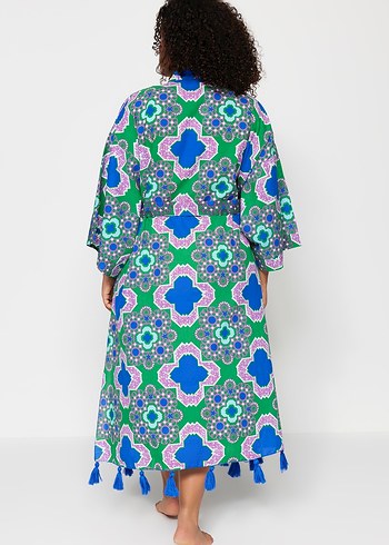 Uzun, bol kesim, bağlama desenli kadın kimono - Görsel 3