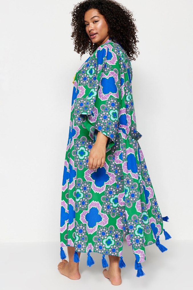 Uzun, bol kesim, bağlama desenli kadın kimono - Görsel 5