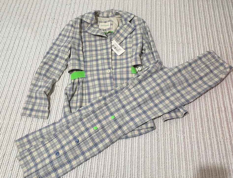 Nocturne Düğmeli, Ekose Desenli Kadın Kumaş Pantolon - Görsel 3