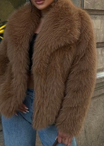 Bej Kadın Suni Kürk Kısa Ceket - Görsel 2