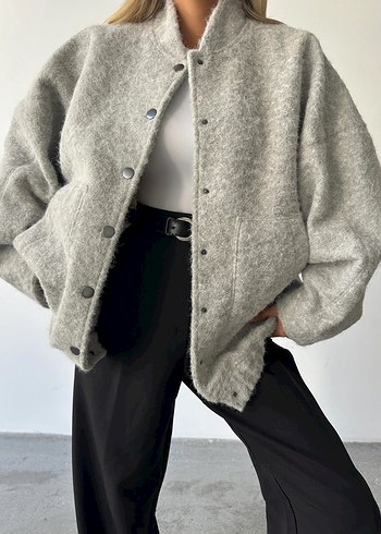 Gri kaşe mont - Görsel 5