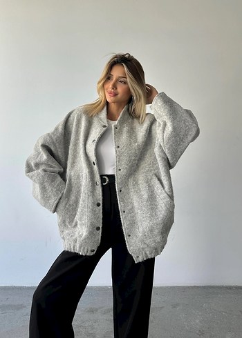 Gri kaşe mont - Görsel 4