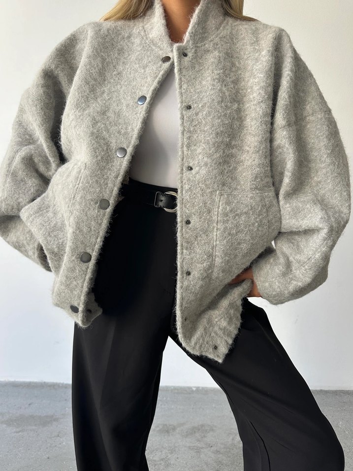 Gri kaşe mont - Görsel 5