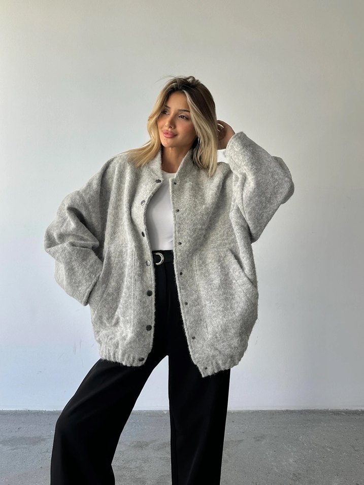 Gri kaşe mont - Görsel 4