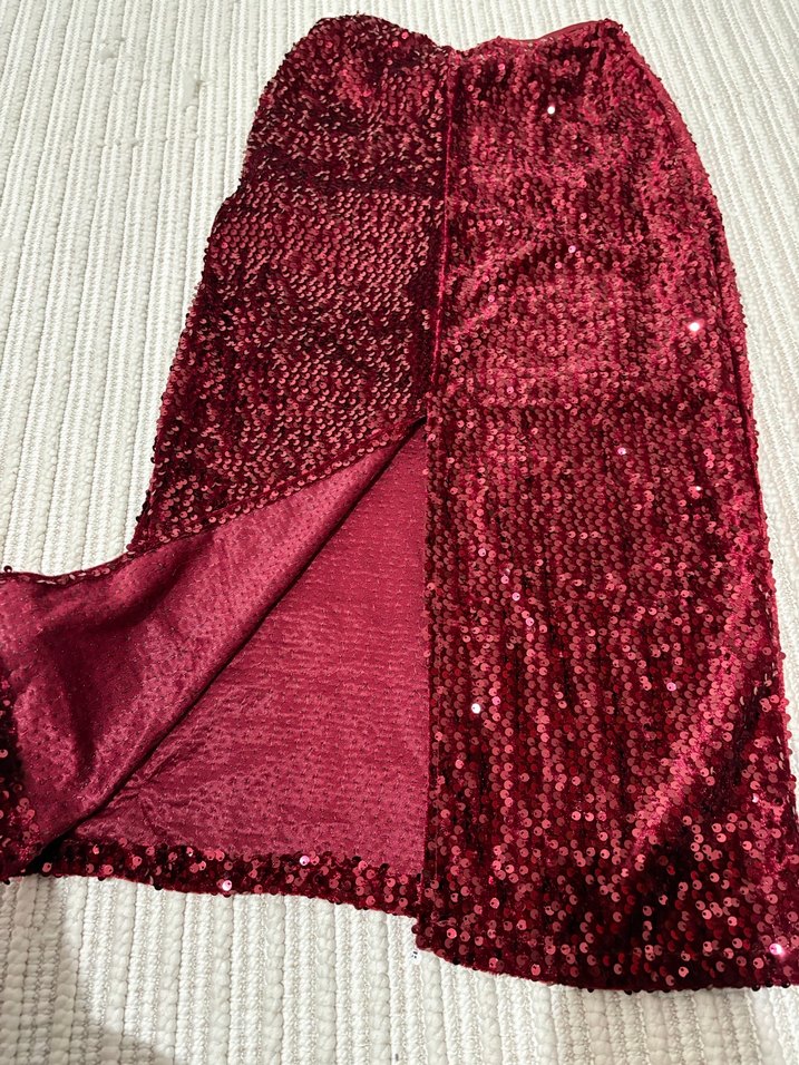 Bordo Payetli Uzun Kadın Etek - Görsel 2