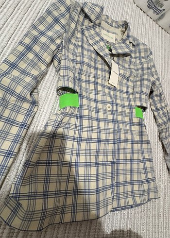 Nocturne Bej Ekose Desenli Kadın Midi Blazer Ceket - Görsel 8