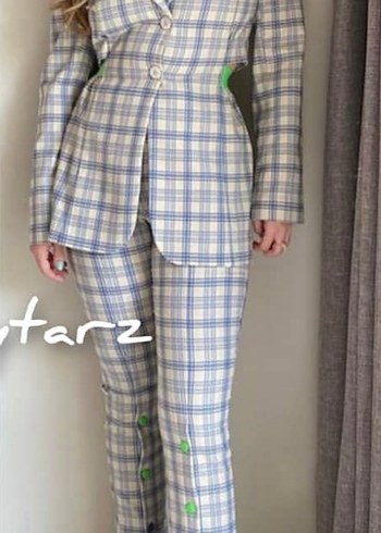 Nocturne Bej Ekose Desenli Kadın Midi Blazer Ceket - Görsel 3