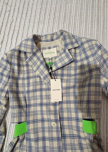 Nocturne Bej Ekose Desenli Kadın Midi Blazer Ceket - Görsel 7