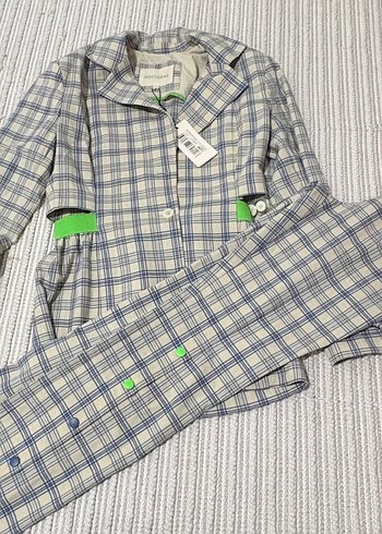 Nocturne Bej Ekose Desenli Kadın Midi Blazer Ceket - Görsel 4