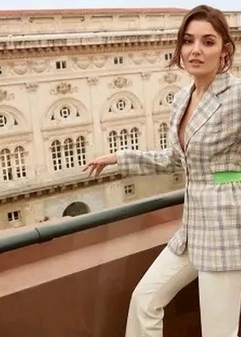 Nocturne Bej Ekose Desenli Kadın Midi Blazer Ceket - Görsel 2