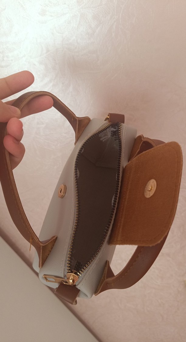 Bej Gri Deri Kadın Çapraz Çanta - Görsel 2