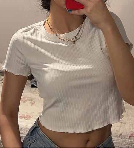Koton beyaz kendinden desenli crop