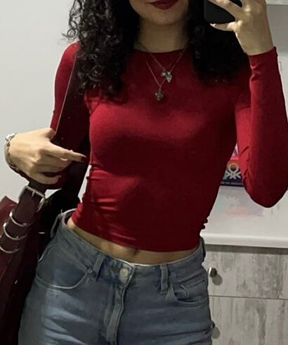 Stradivarius Stradivarius kırmızı uzun kollu crop