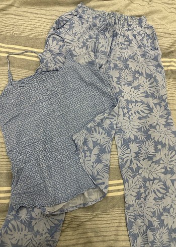 xs Beden Mavi Desenli pijama takımı