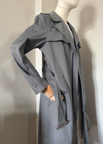 Gri Zara Uzun Erkek Trençkot - Görsel 5