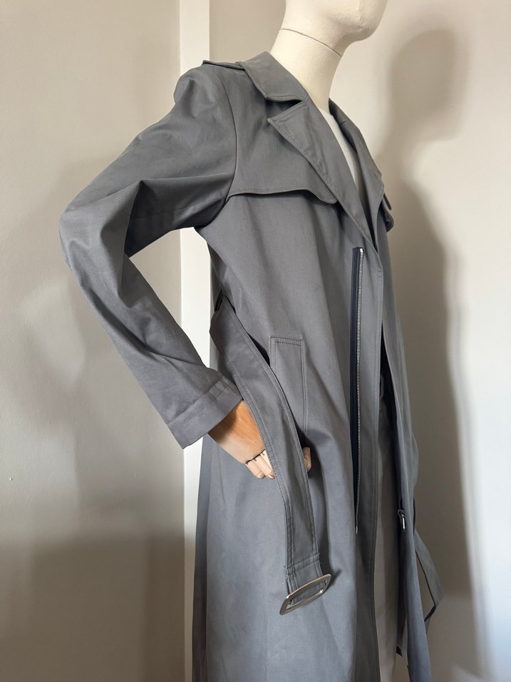 Gri Zara Uzun Erkek Trençkot - Görsel 5