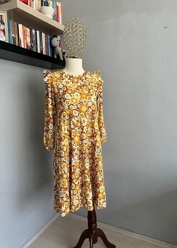 Zara Sarı Bohem Uzun Kollu Elbise