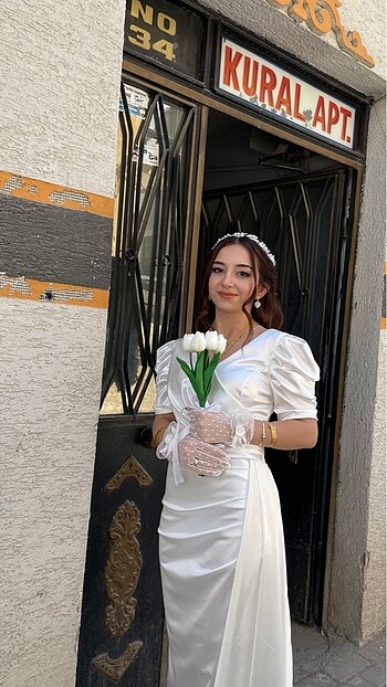 s Beden beyaz Renk Saten Nikah Elbisesi