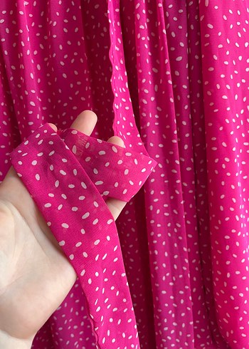 Diğer Puantiyeli Pembe Uzun Kollu Bohem Elbise