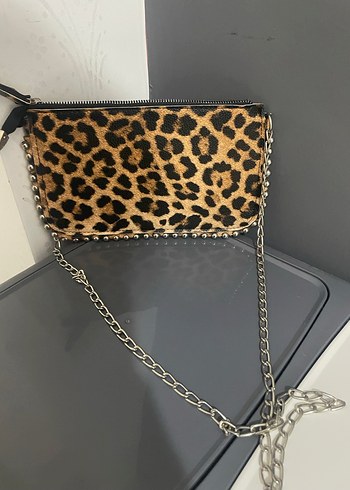 Kahverengi Leopar Desenli Kadın Deri Portföy Çanta - Görsel 3