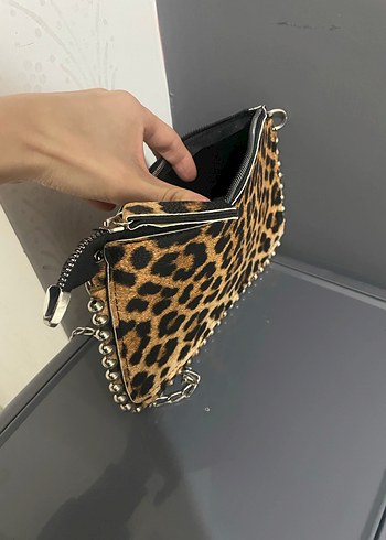 Kahverengi Leopar Desenli Kadın Deri Portföy Çanta - Görsel 2