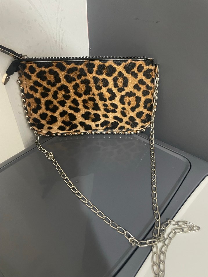Kahverengi Leopar Desenli Kadın Deri Portföy Çanta - Görsel 3
