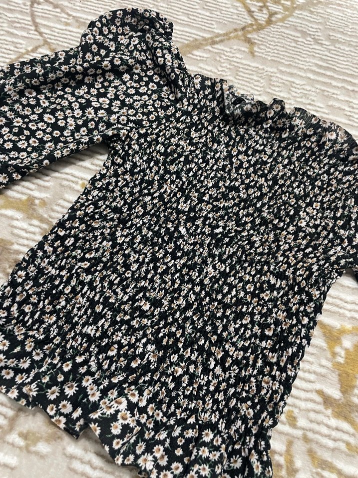 Uzun Kollu Siyah Bağlama Desenli Bluz - Görsel 2
