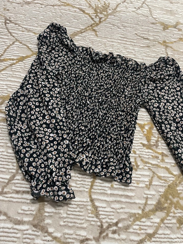 Uzun Kollu Siyah Bağlama Desenli Bluz - Görsel 3