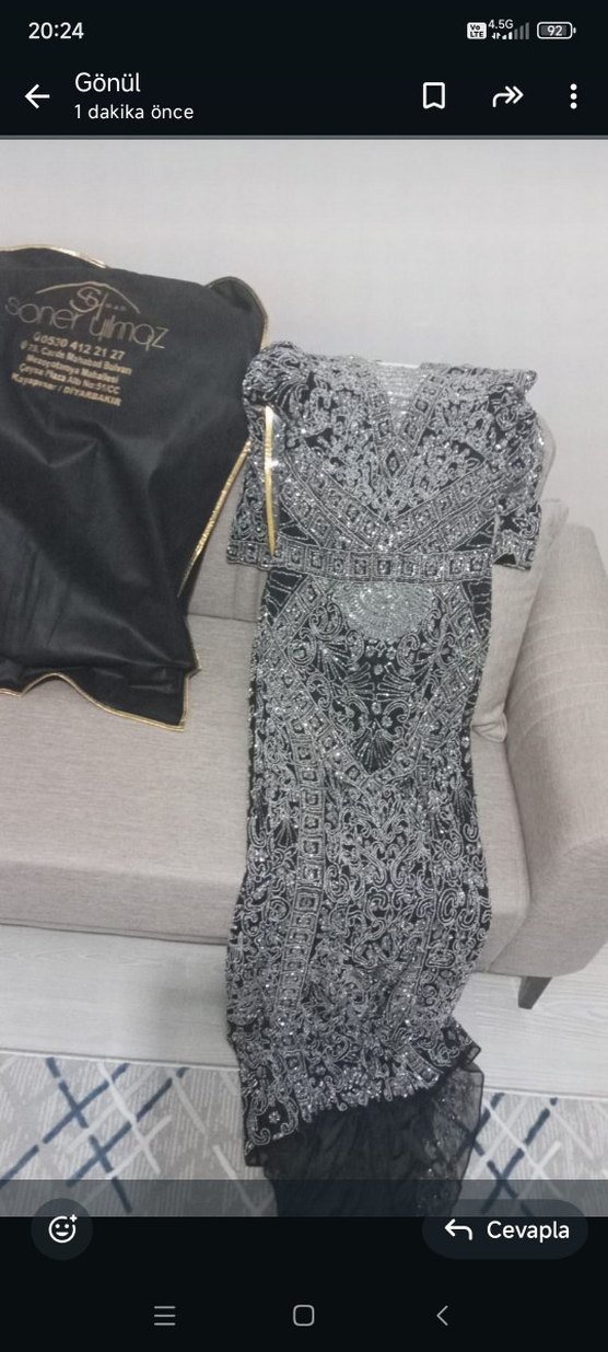 Boncuk İşlemeli Vintage Uzun Gri Abiye 40 ve 42 bedene uygun - Görsel 5