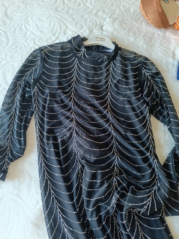 Siyah Uzun Kollu Uzun Abiye Elbise - Görsel 3