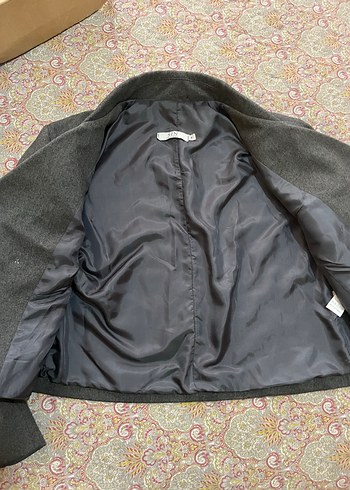 Düğmeli Gri Midi Boy Keten Ceket - Görsel 2