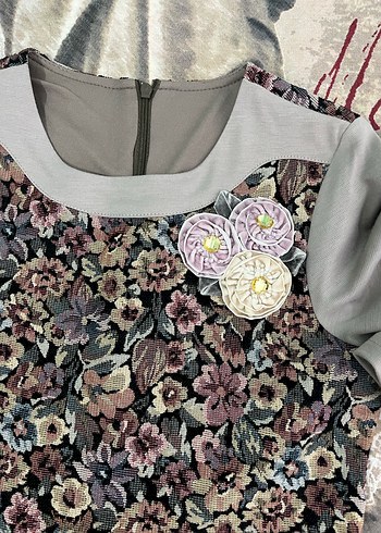 Gri Bohem Pileli Midi Elbise - Görsel 2