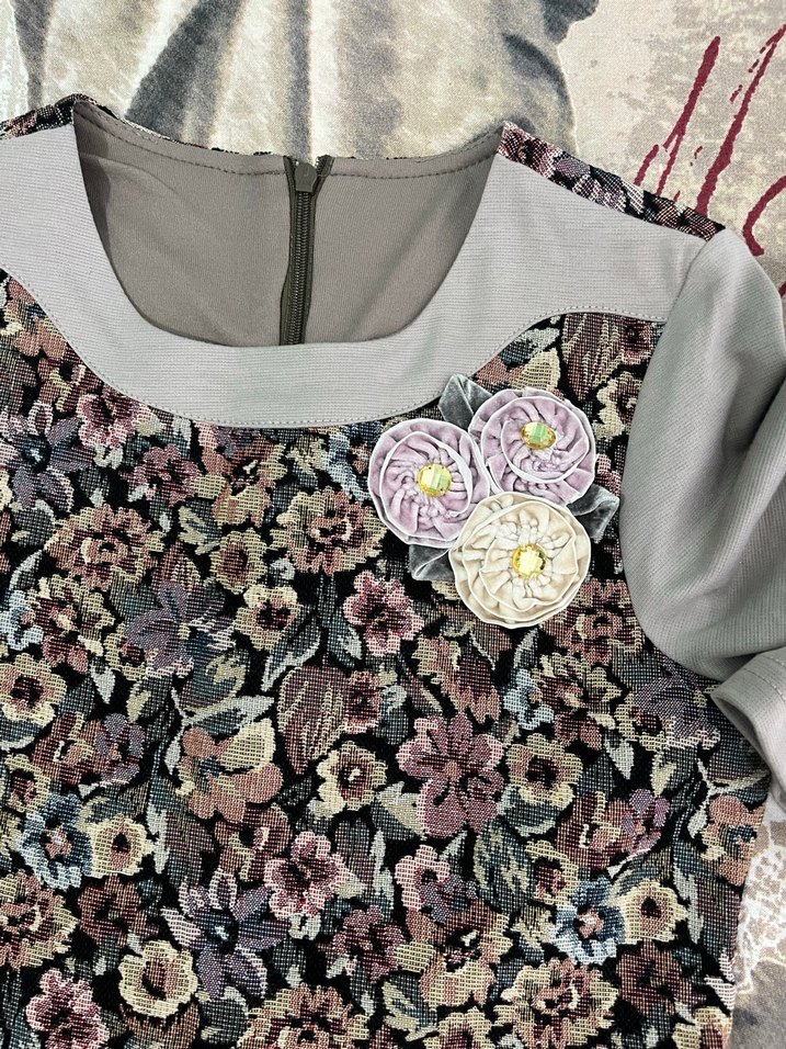 Gri Bohem Pileli Midi Elbise - Görsel 2