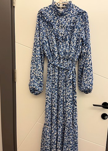 Mavi Şifon Tesettür Kadın Elbise - Görsel 2