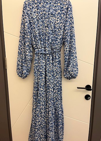 Mavi Şifon Tesettür Kadın Elbise - Görsel 4