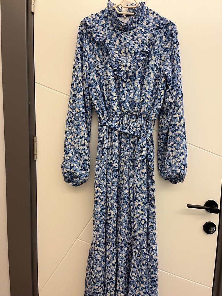 Mavi Şifon Tesettür Kadın Elbise - Görsel 2