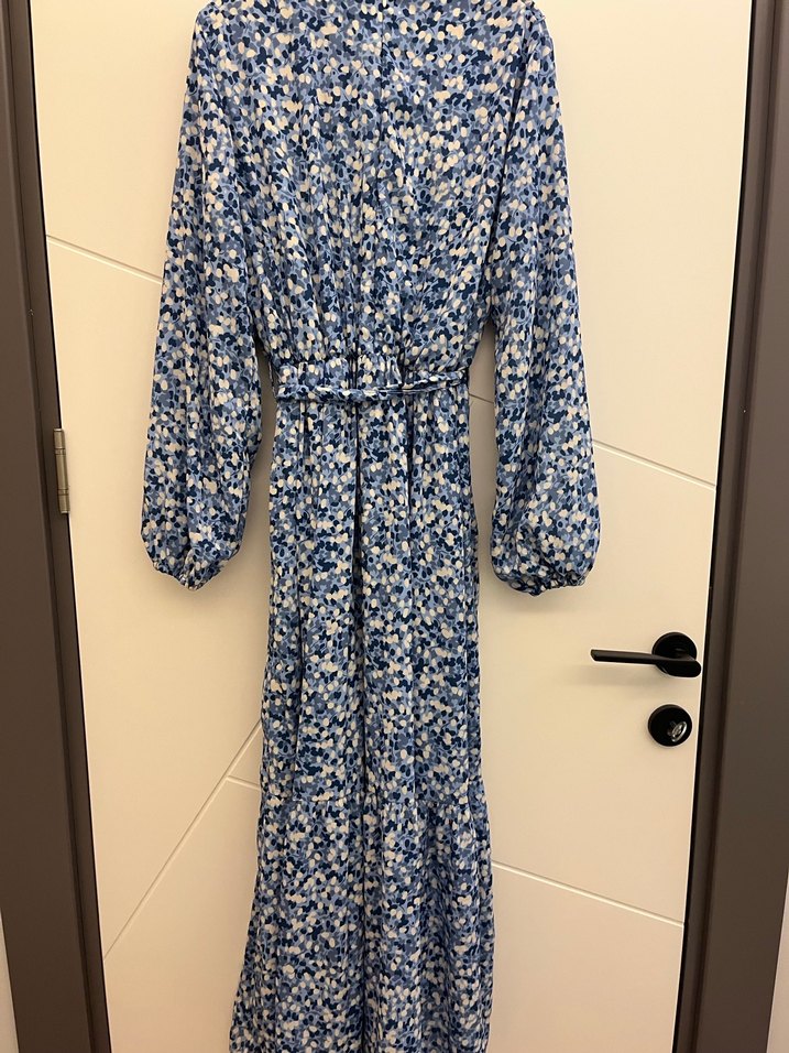 Mavi Şifon Tesettür Kadın Elbise - Görsel 4